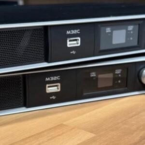 Two Midas M32C rackmount digital mixing consoles